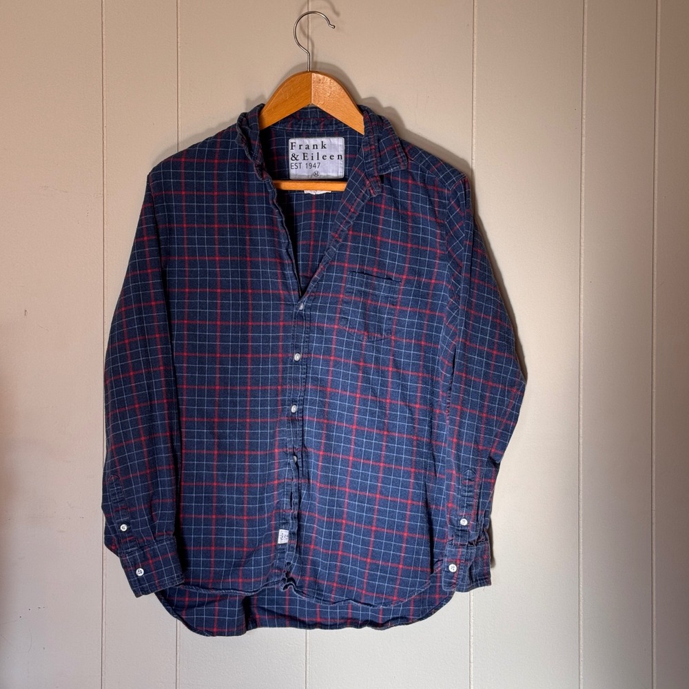 Frank & Eileen Eileen Navy Red Plaid Cotton Button Up Shirt Womens Medium